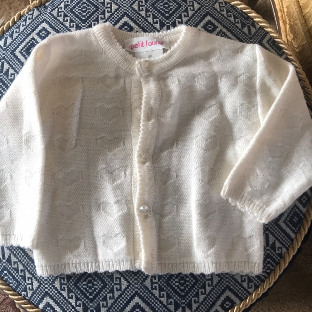 Cardigan Sweater- Infant 6 Months- Heart Pattern- Made in Portugal